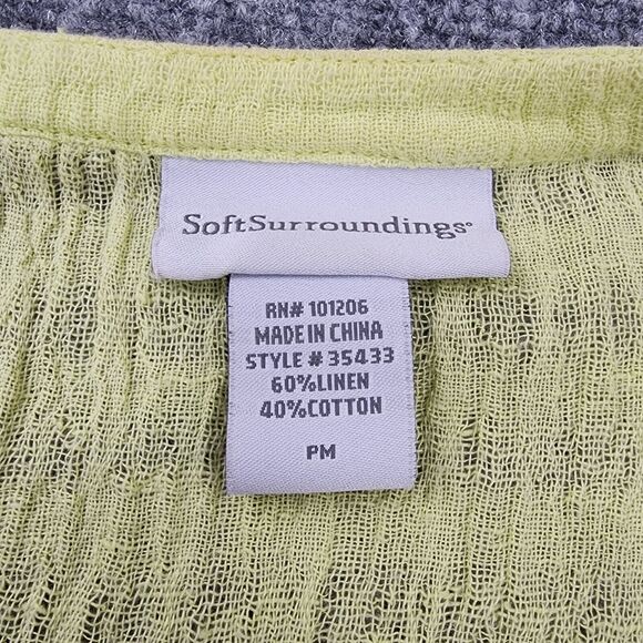 Soft Surroundings Top Womens Petite Medium Yellow Linen Blend Woven Buton Front - Picture 2 of 12